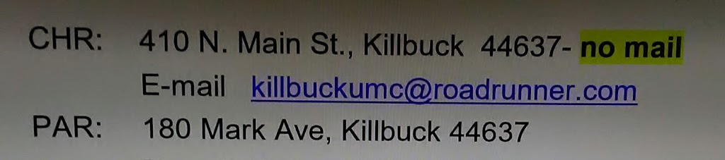 Killbuck United Methodist Church | 410 N Main St, Killbuck, OH 44637 | Phone: (330) 276-3871