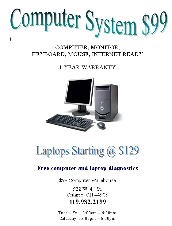 $99 Computer Warehouse | 922 W 4th St, Mansfield, OH 44903 | Phone: (419) 982-2199