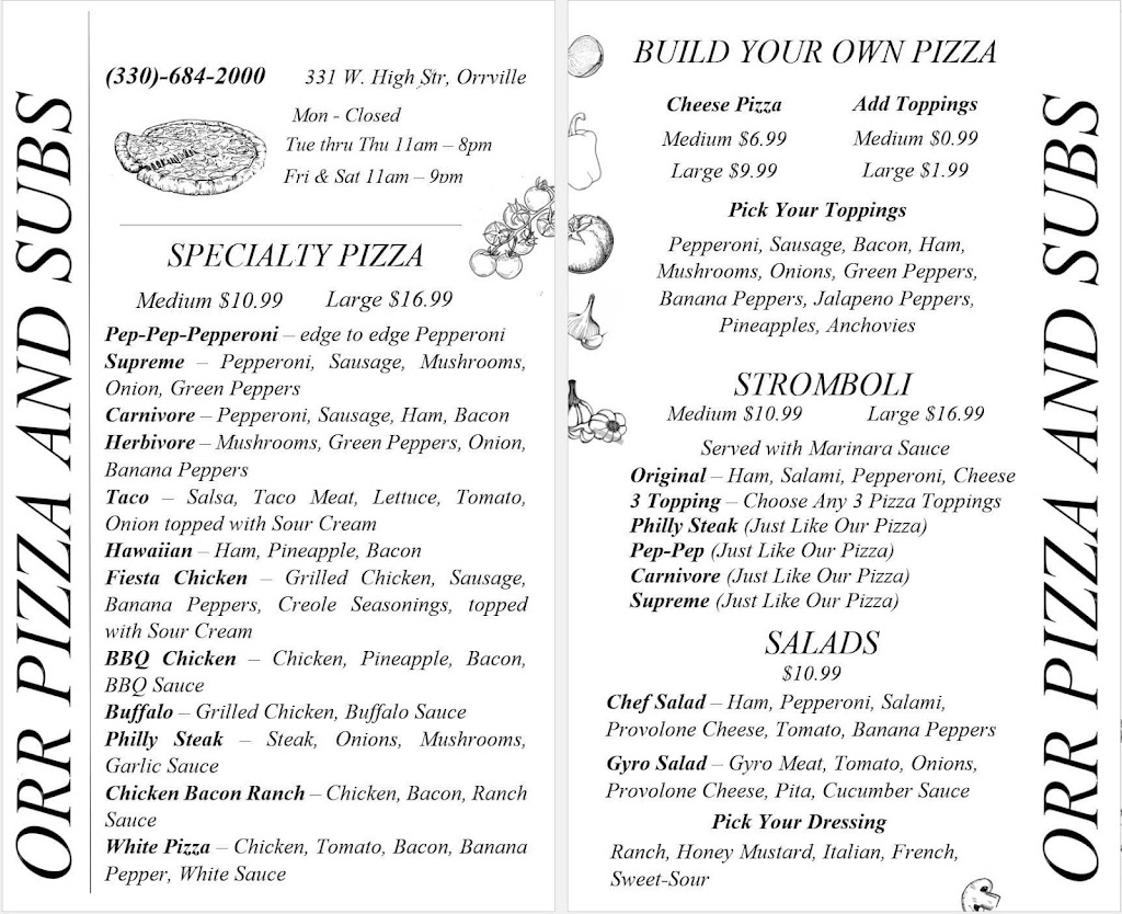 Orr Pizza and Subs | 331 W High St, Orrville, OH 44667 | Phone: (330) 684-2000
