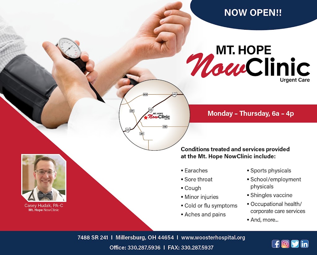 Mt. Hope NowClinic: Walk-In Care & Occupational Medicine | 7488 OH-241, Millersburg, OH 44654 | Phone: (330) 287-5936